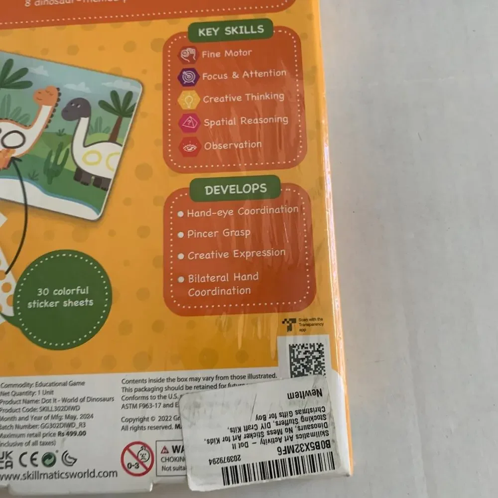Skillmatics Dot It! World Of Dinosaurs Mess Free Sticker Activity Brand New